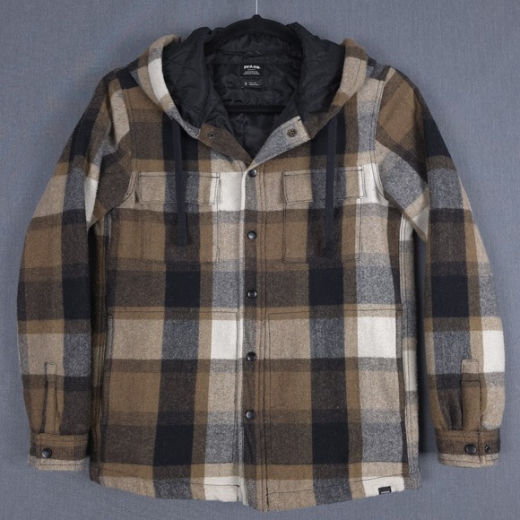 Prana Other - Prana‎ Asgard Hooded Flannel Shirt Mens Small Plaid Wool Blend Snap Up Shacket